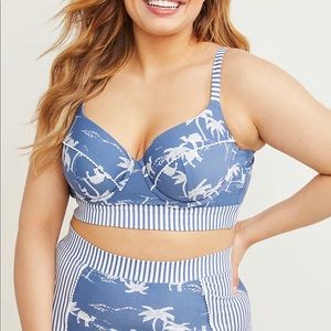 Mixed print longline bikini top